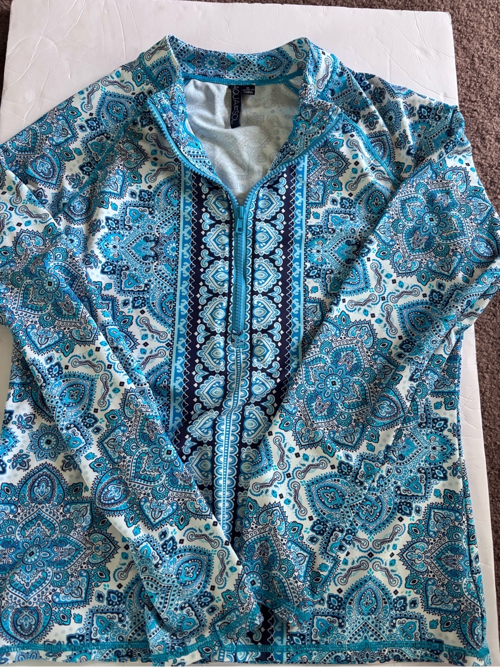 Blue Paisley Zip-Front Women’s Swim Coverup